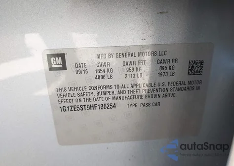 2017 Chevrolet Malibu 1Lt z USA, uszkodzony, nr VIN 1G1ZE5ST9HF136254